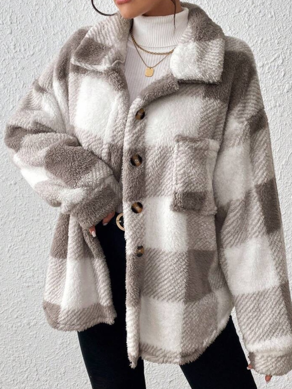 H&M Plaid Utility Shacket in Cream and Brown